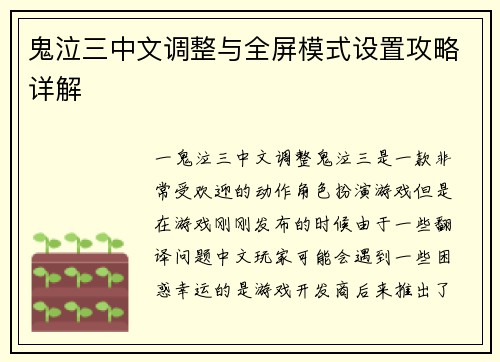 鬼泣三中文调整与全屏模式设置攻略详解